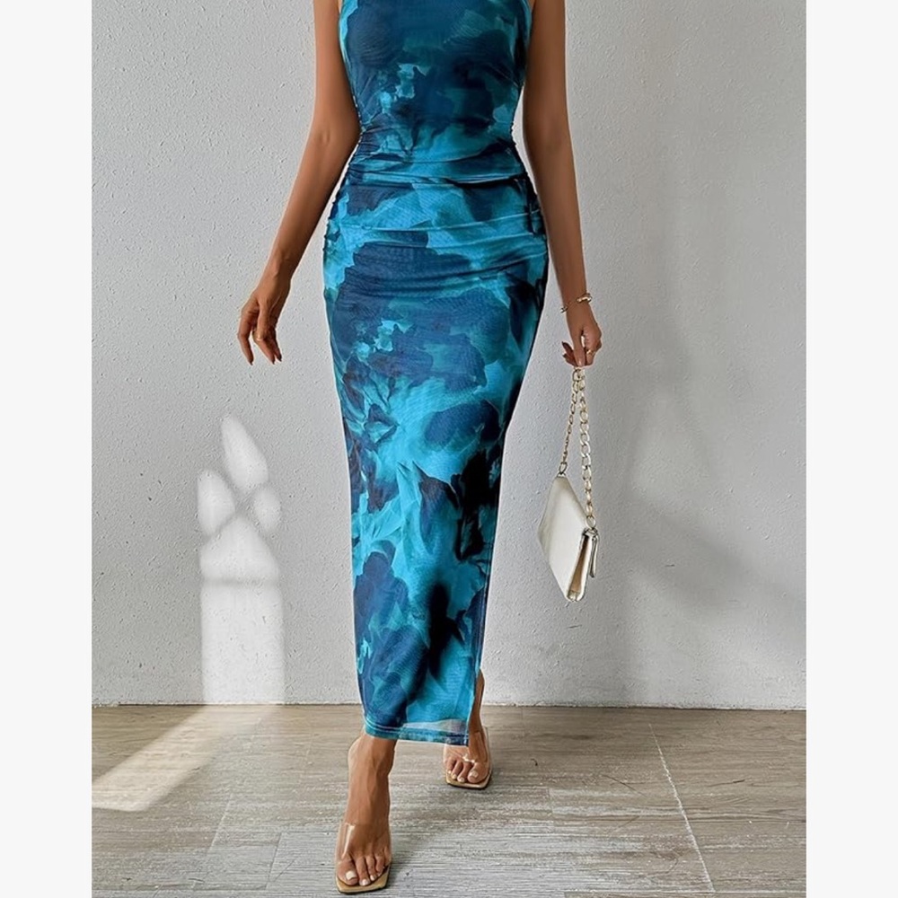 Elegant Blue Sleeveless Dress